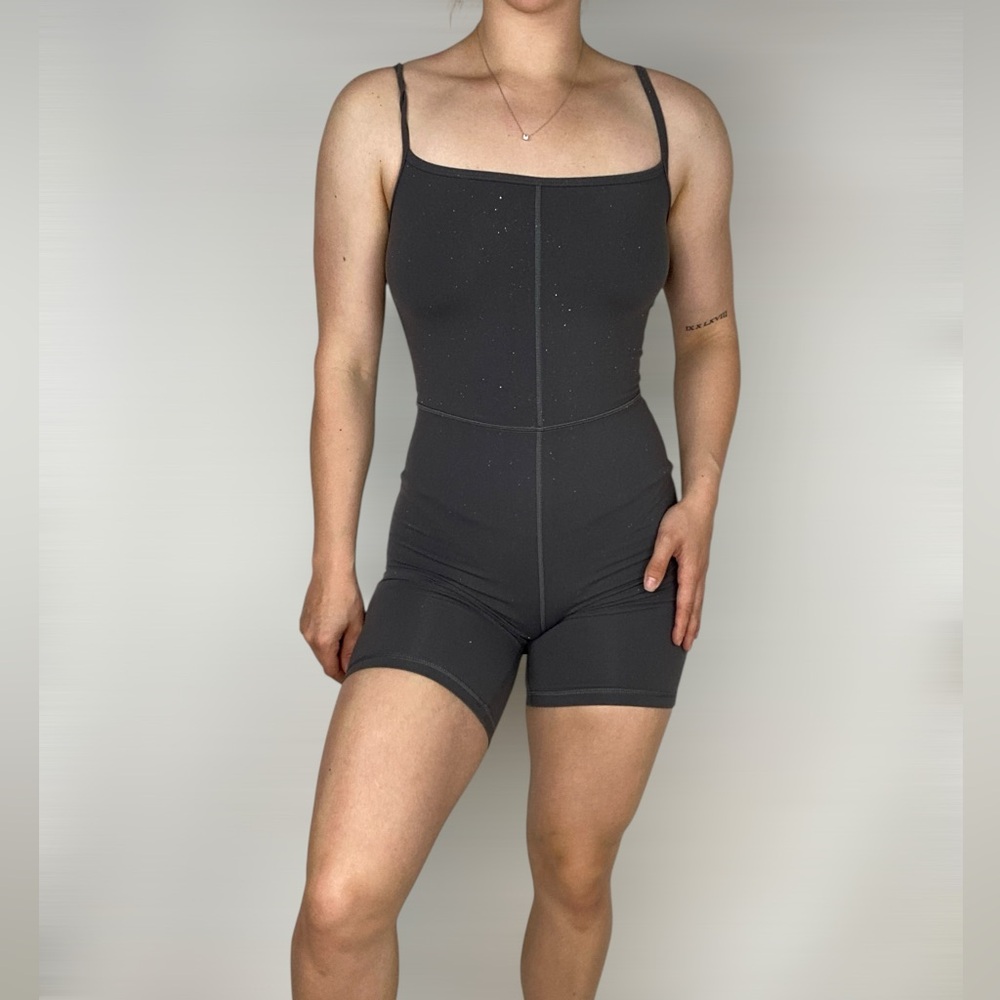 WILFRED FREE Life Divinity 5” Romper Coal Gray Stretch Sleeveless Casual
